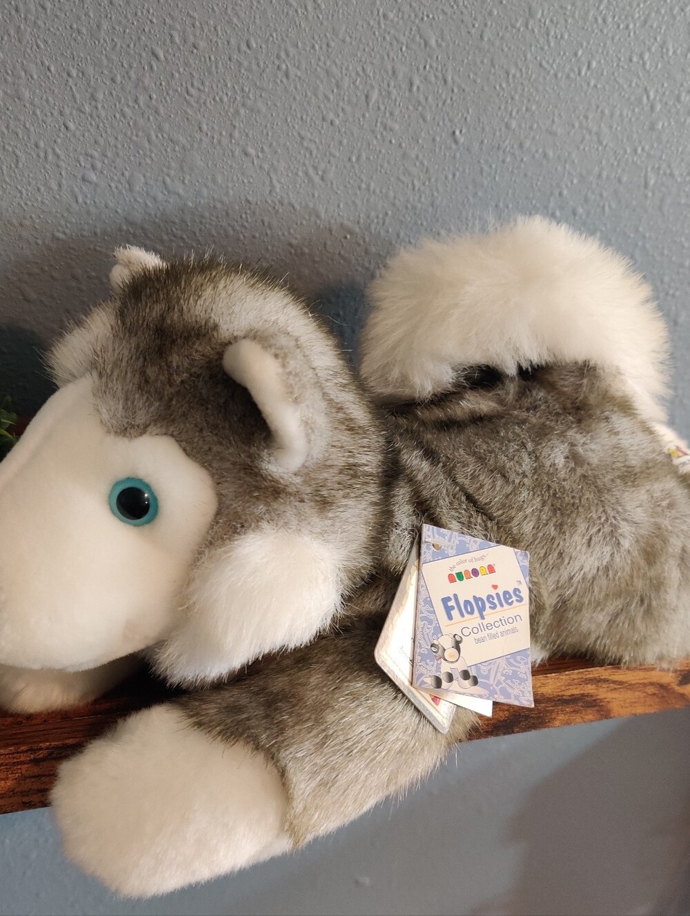 Aurora Flopsies Husky Wolf Kodiak Plush 12” Blue Eyes Gray Nwt Realistic Dog Old